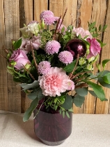 Pretty Pink Vase  Christmas Arrangement